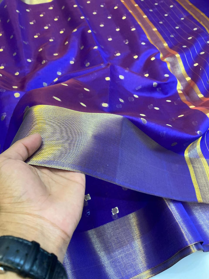 Nayantara Inspired Blue Maheswari Banarasi Cotton Silk Saree