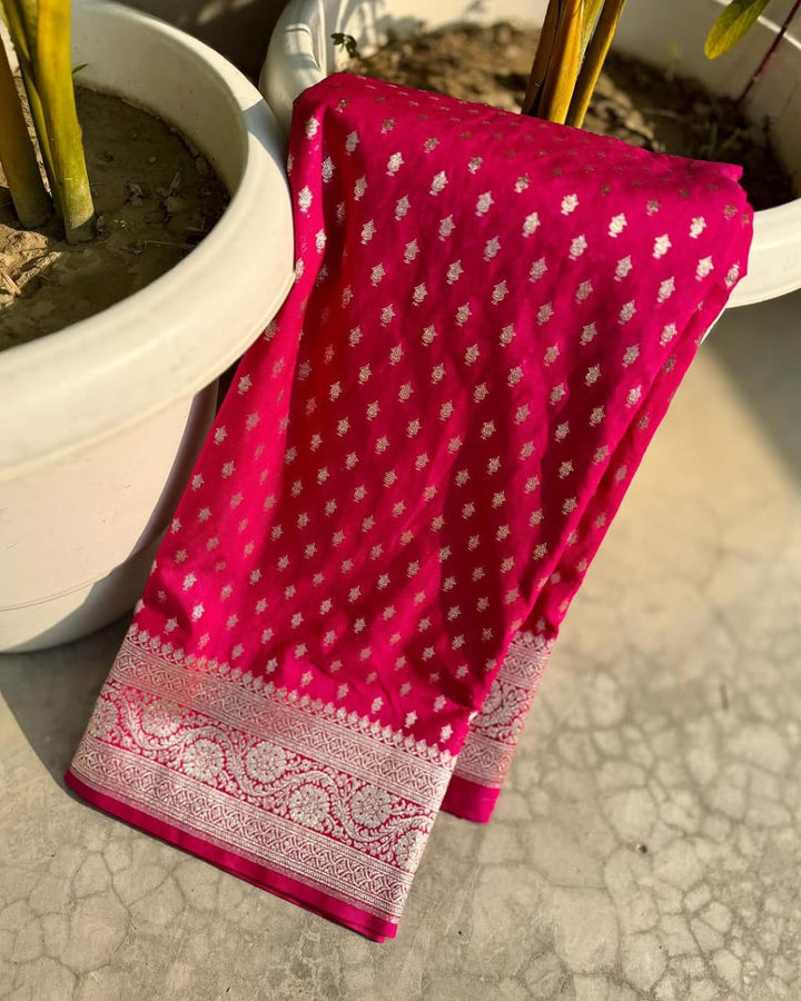 Into The Mystic Pink Banarasi Semi Katan Georgette Silk Saree