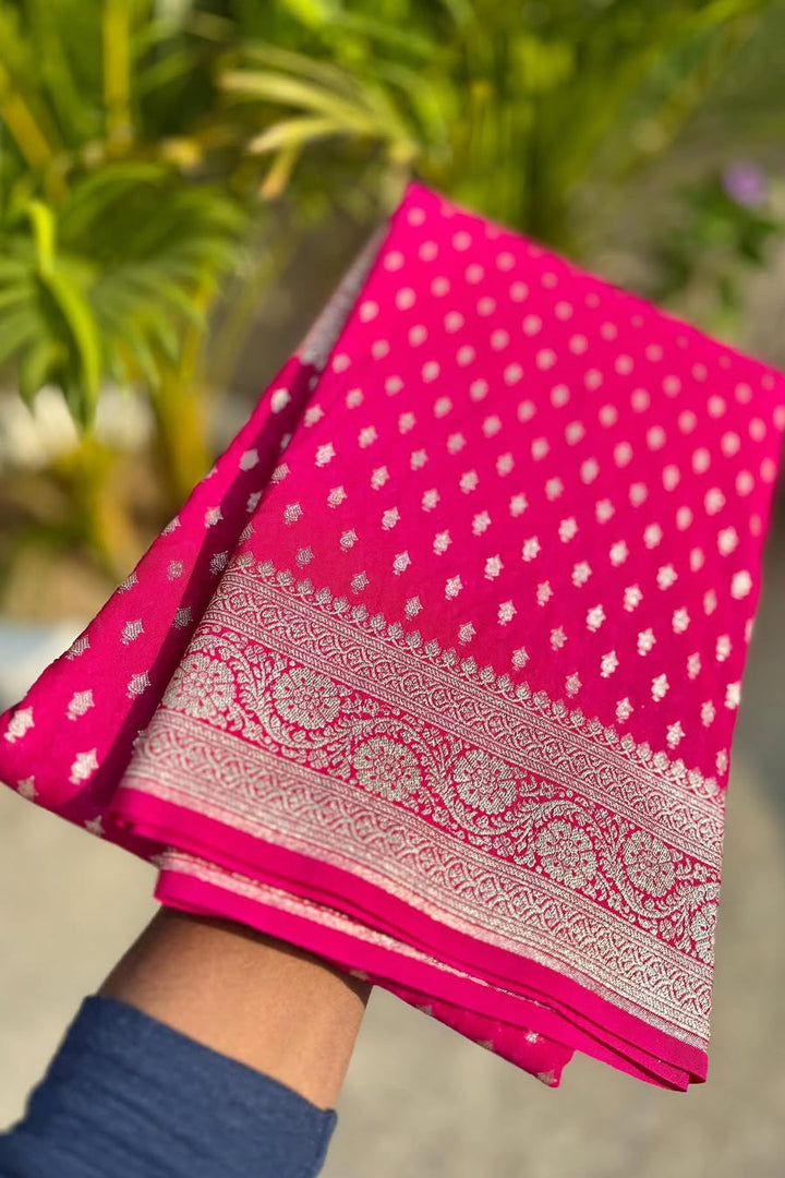 Into The Mystic Pink Banarasi Semi Katan Georgette Silk Saree