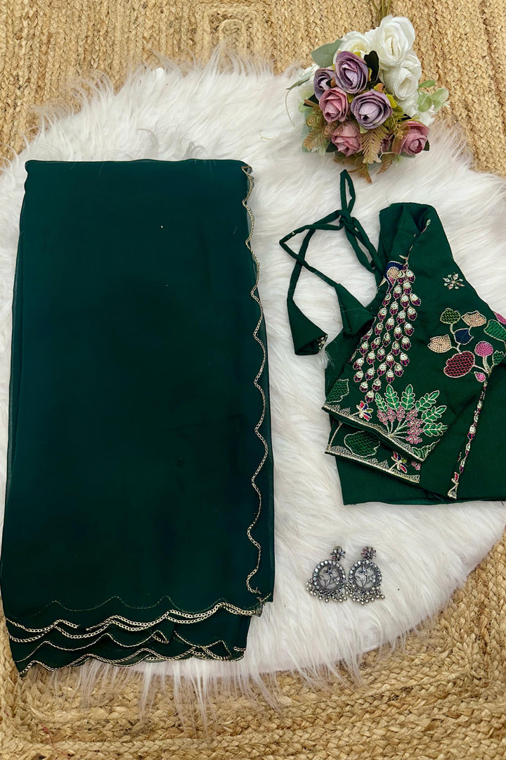 Countless Memories Georgette Green Silk Saree