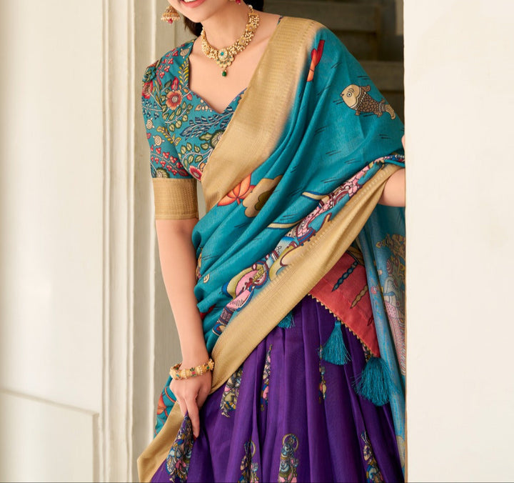 Kalamkari Style Designer Dola Silk Lehenga