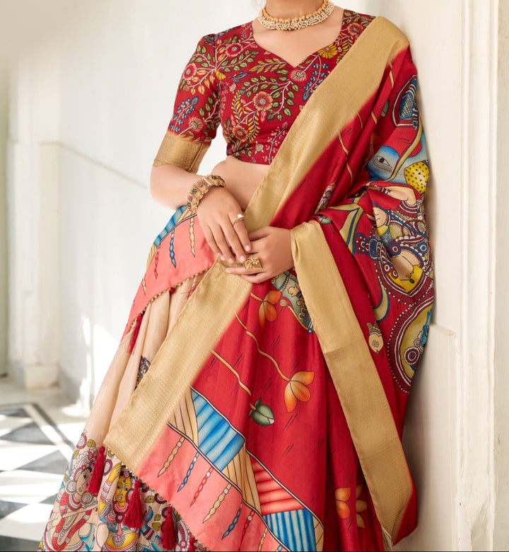 Kalamkari Style Designer Dola Silk Lehenga