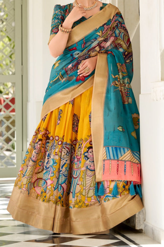 Kalamkari Style Designer Dola Silk Lehenga