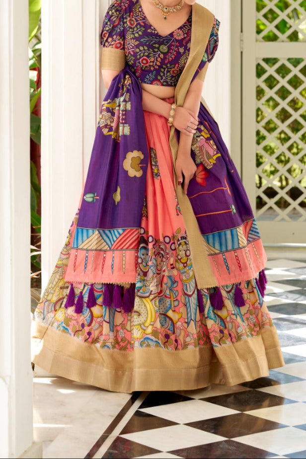 Kalamkari Style Designer Dola Silk Lehenga