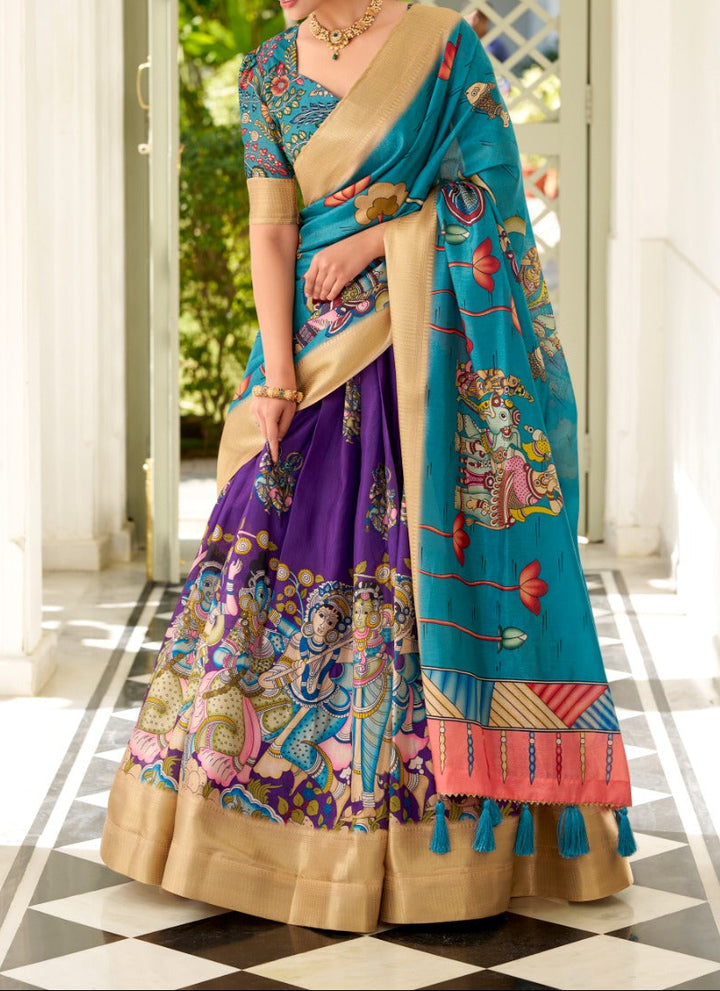 Kalamkari Style Designer Dola Silk Lehenga