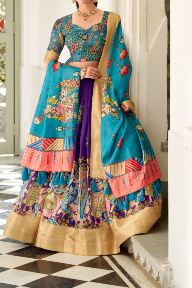 Kalamkari Style Designer Dola Silk Lehenga