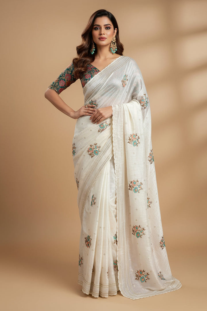 The Fabulous Golden Dust Crush Organza White Saree