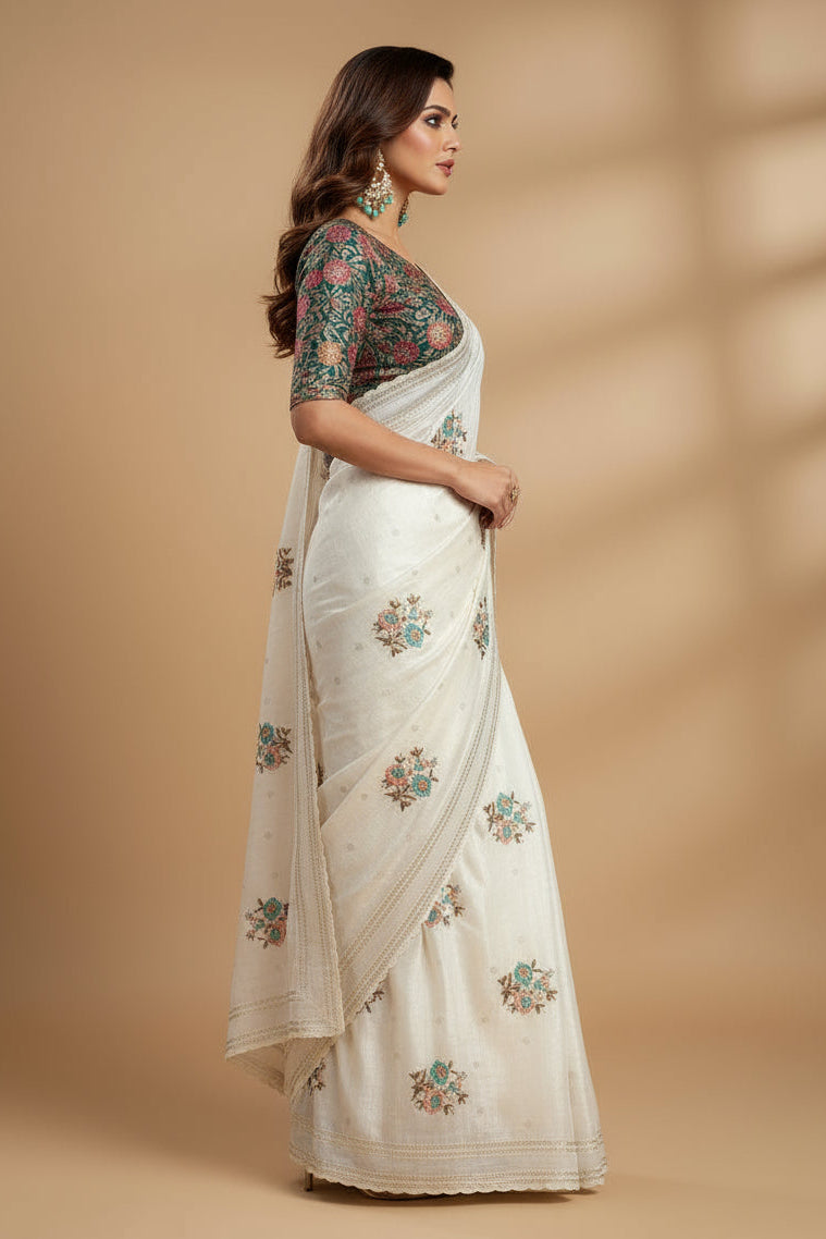 The Fabulous Golden Dust Crush Organza White Saree