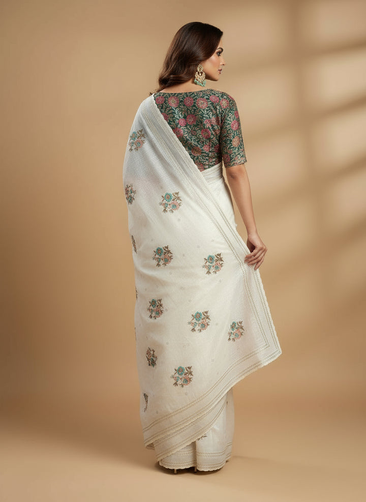 The Fabulous Golden Dust Crush Organza White Saree