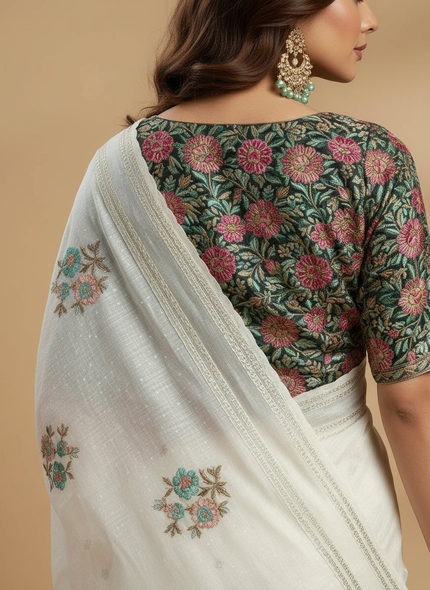 The Fabulous Golden Dust Crush Organza White Saree