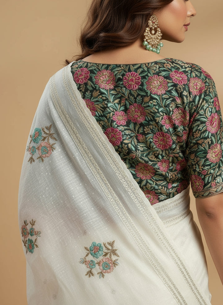 The Fabulous Golden Dust Crush Organza White Saree