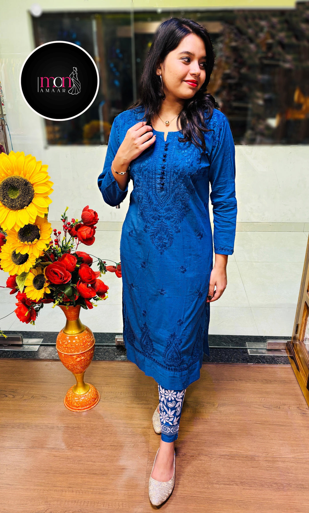 A Day In Colors - Chikankari Kurti Set(Blue)