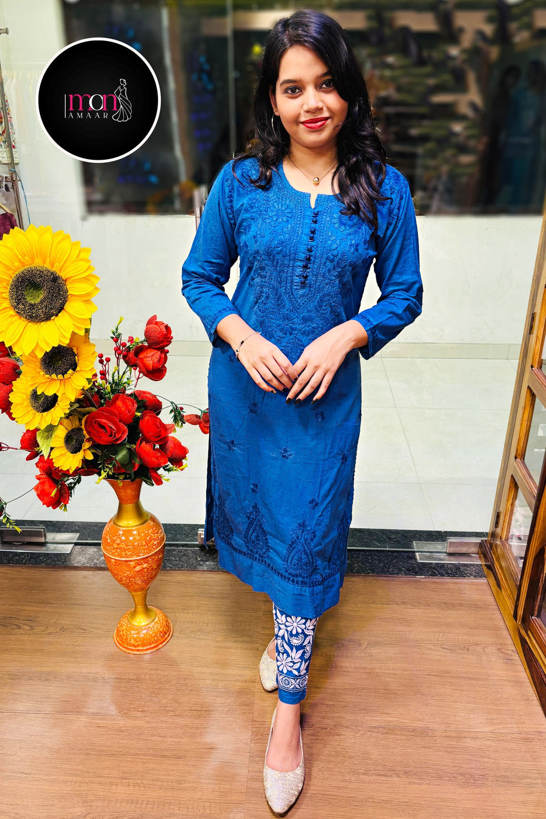 A Day In Colors - Chikankari Kurti Set(Blue)