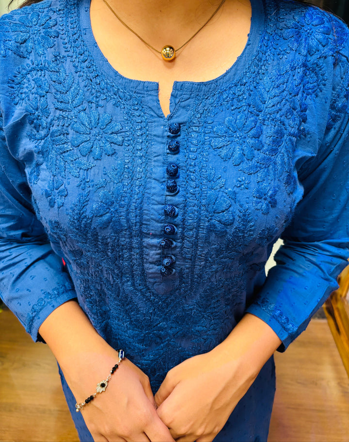 A Day In Colors - Chikankari Kurti Set(Blue)