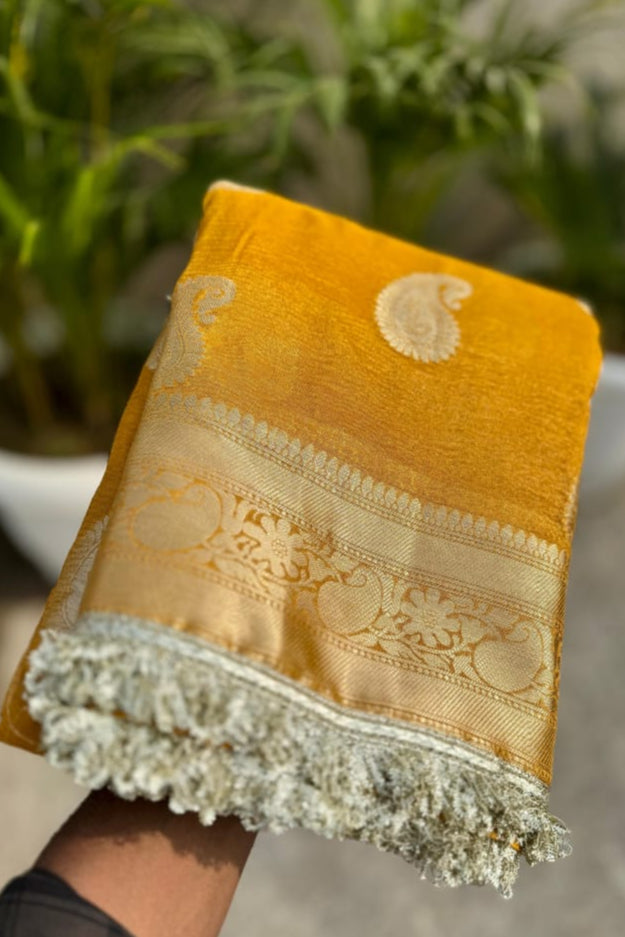 Scent Of Serenity Banarasi Tissue Katan Yellow Silk Saree