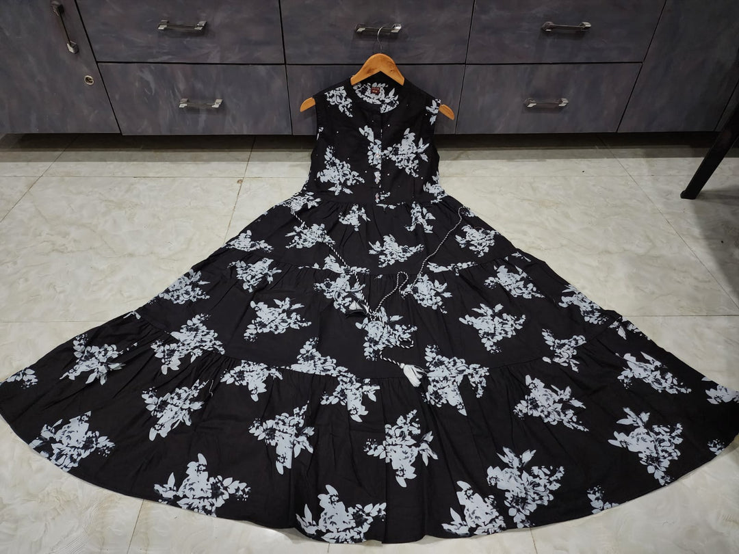 Black Flower Cotton Kurti Set