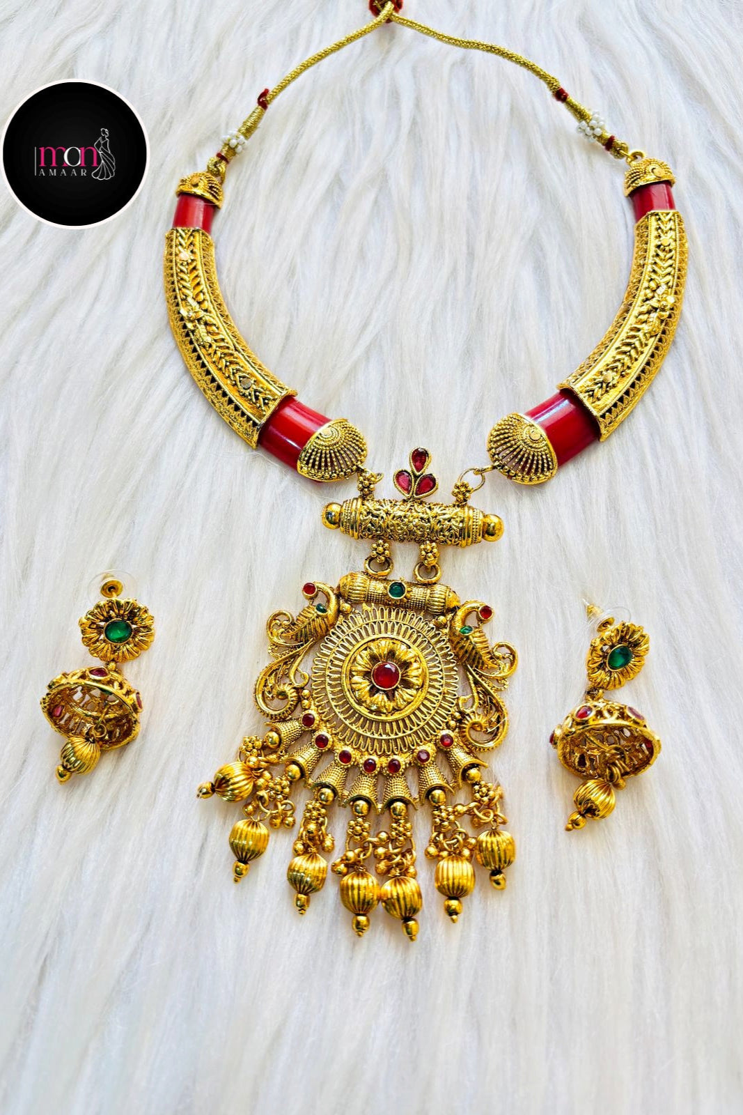 Chandrika- Copperish Golden Plated Necklace set