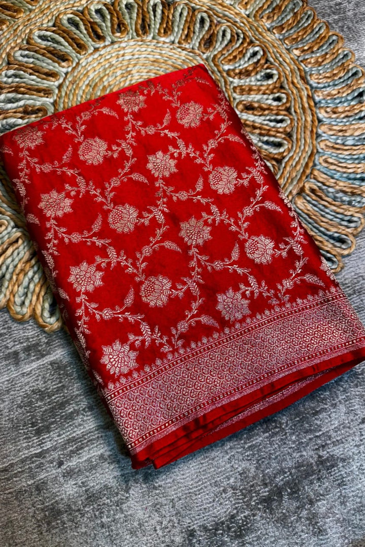 Eternal Love Bond Banarasi Mashru Katan Red Silk Saree