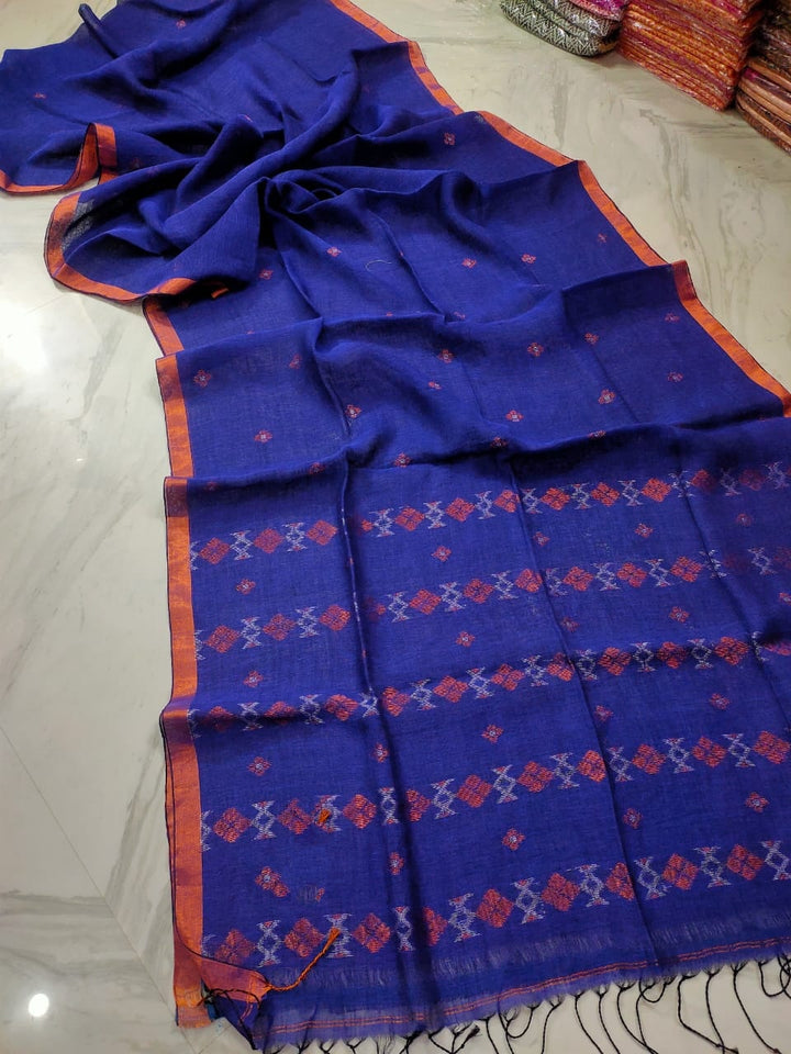 Subheccha Linen Jamdani Saree [Blue]