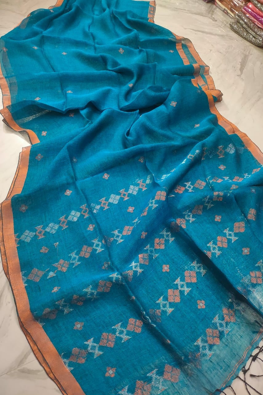 Subheccha Linen Jamdani Saree[blue]