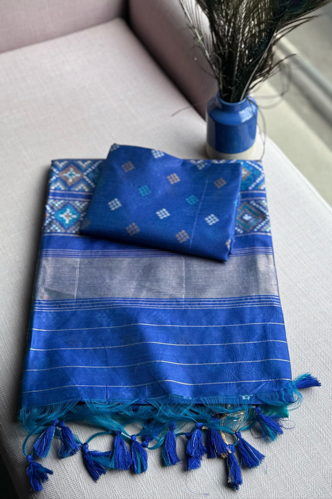 Wander More Tussar Blue Silk Saree