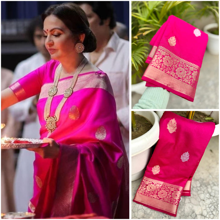 Nita Ambani Inspired Banarasi Katan Pink Silk Saree