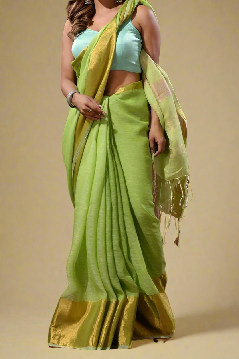 Smaranika Green Linen Saree