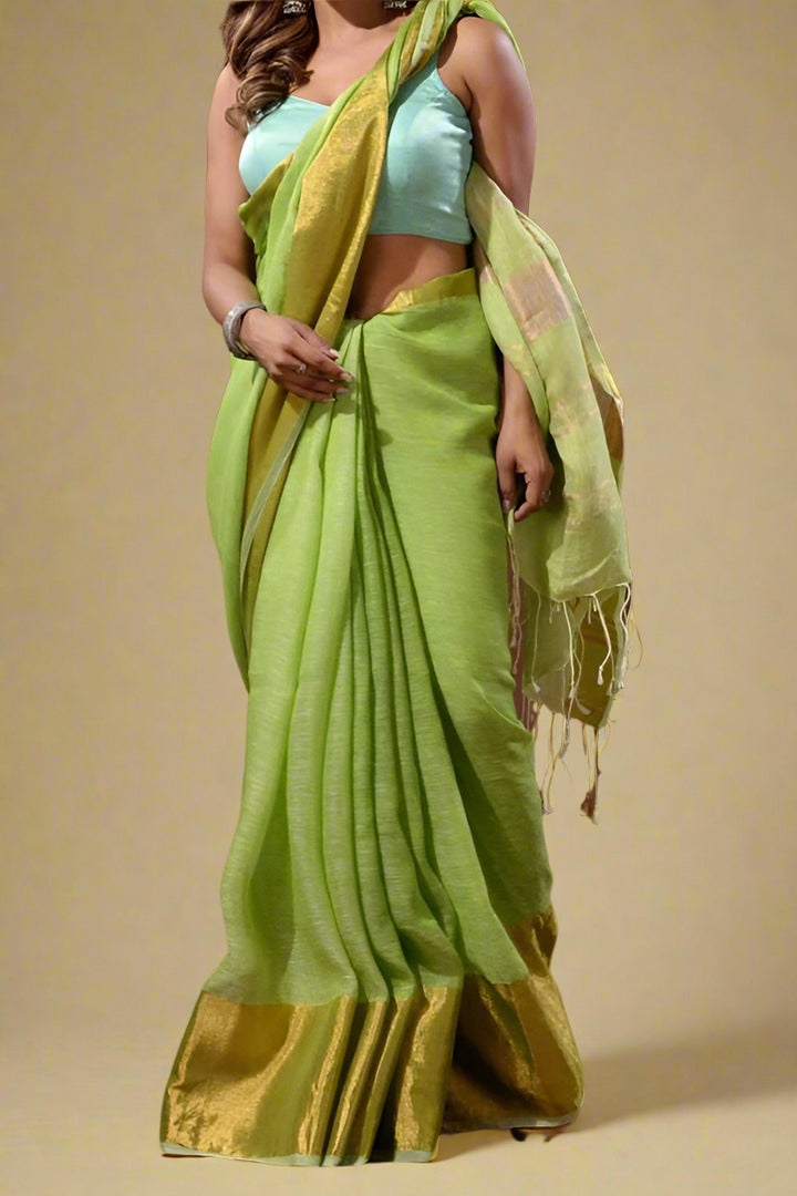 Smaranika Green Linen Saree