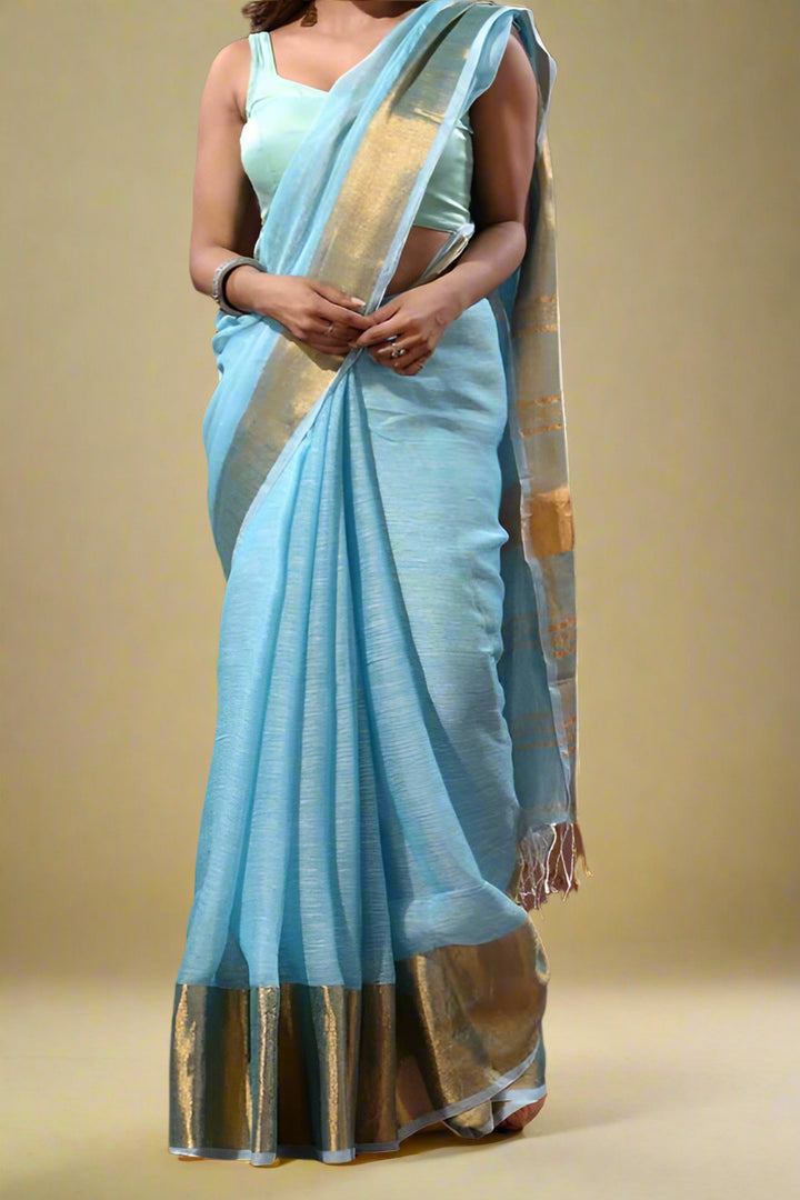 Smaranika Blue Linen Saree