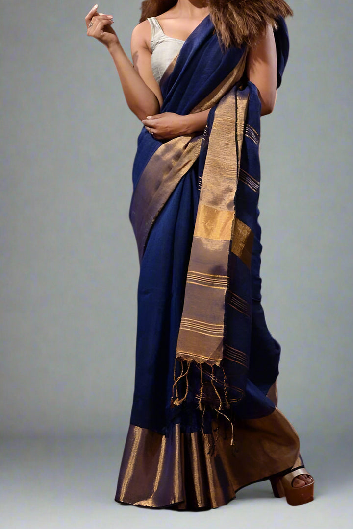 Smaranika Blue Linen Saree