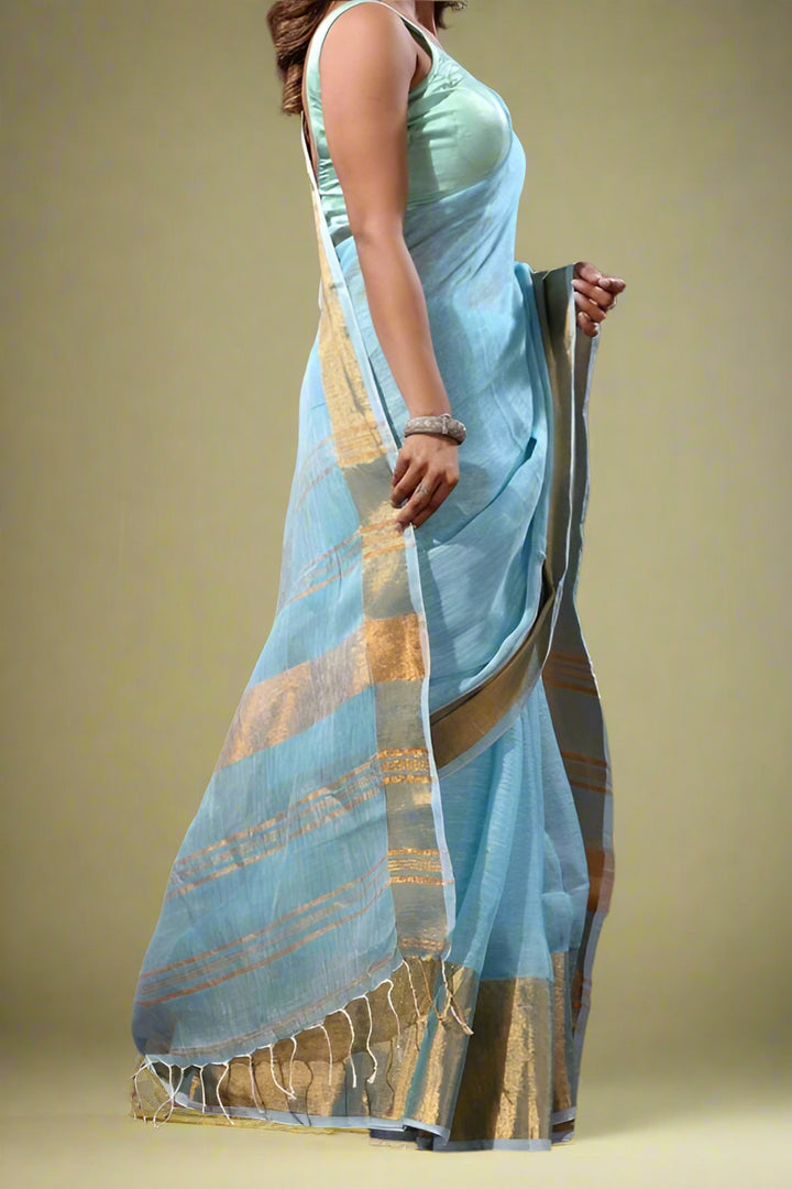 Smaranika Blue Linen Saree