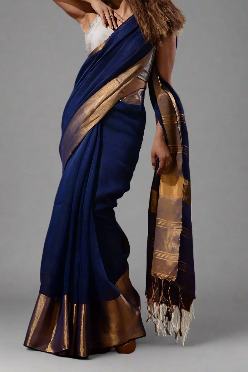 Smaranika Blue Linen Saree