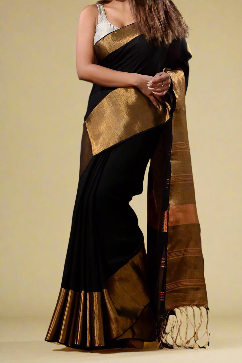 Smaranika Black Linen Saree