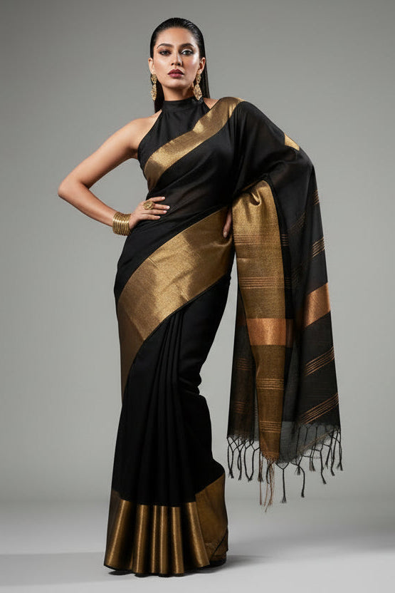 Smaranika Black Linen Saree