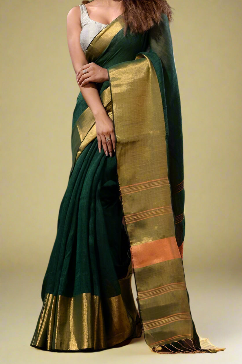 Smaranika Green Linen Saree