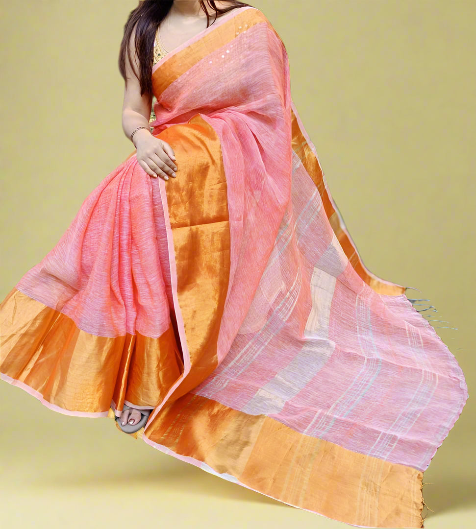 Smaranika Pink Linen Saree