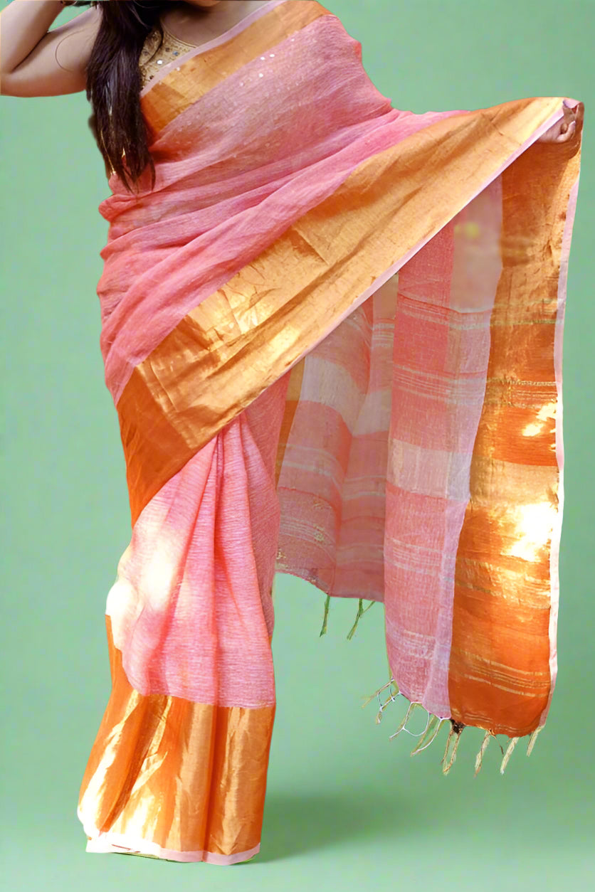 Smaranika Pink Linen Saree