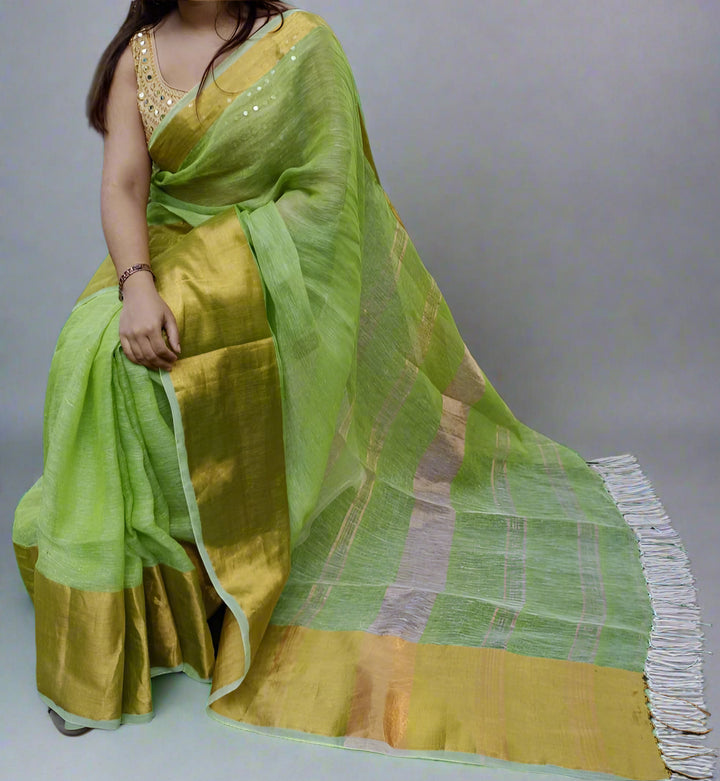 Smaranika Green Linen Saree