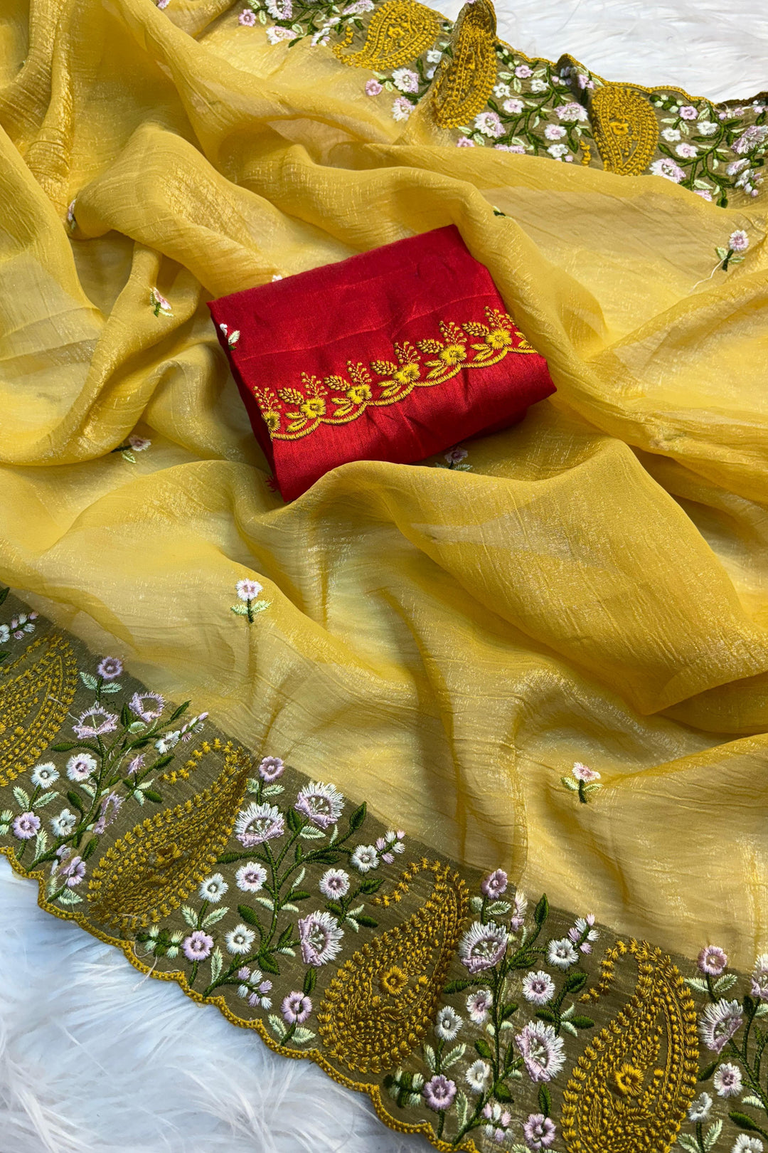 Brushstroke Of Genius Fancy Yellow Chiffon Saree