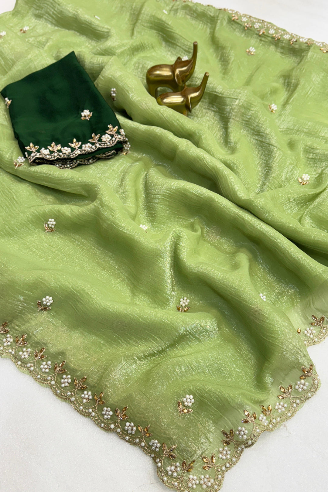 Magic Into My Day Crush Chiffon Green Saree