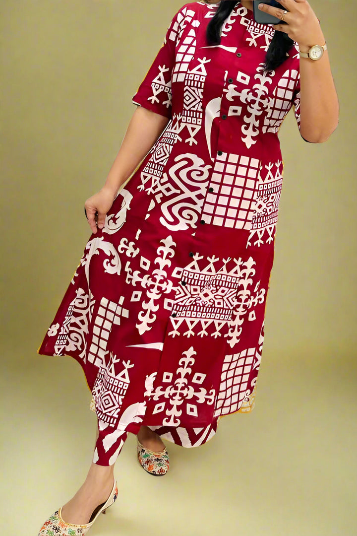 One Day Tale Red Cotton Kurti Set