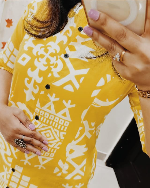 One Day Tale Yellow Cotton Kurti Set