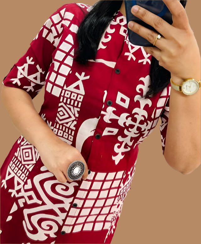 One Day Tale Red Cotton Kurti Set