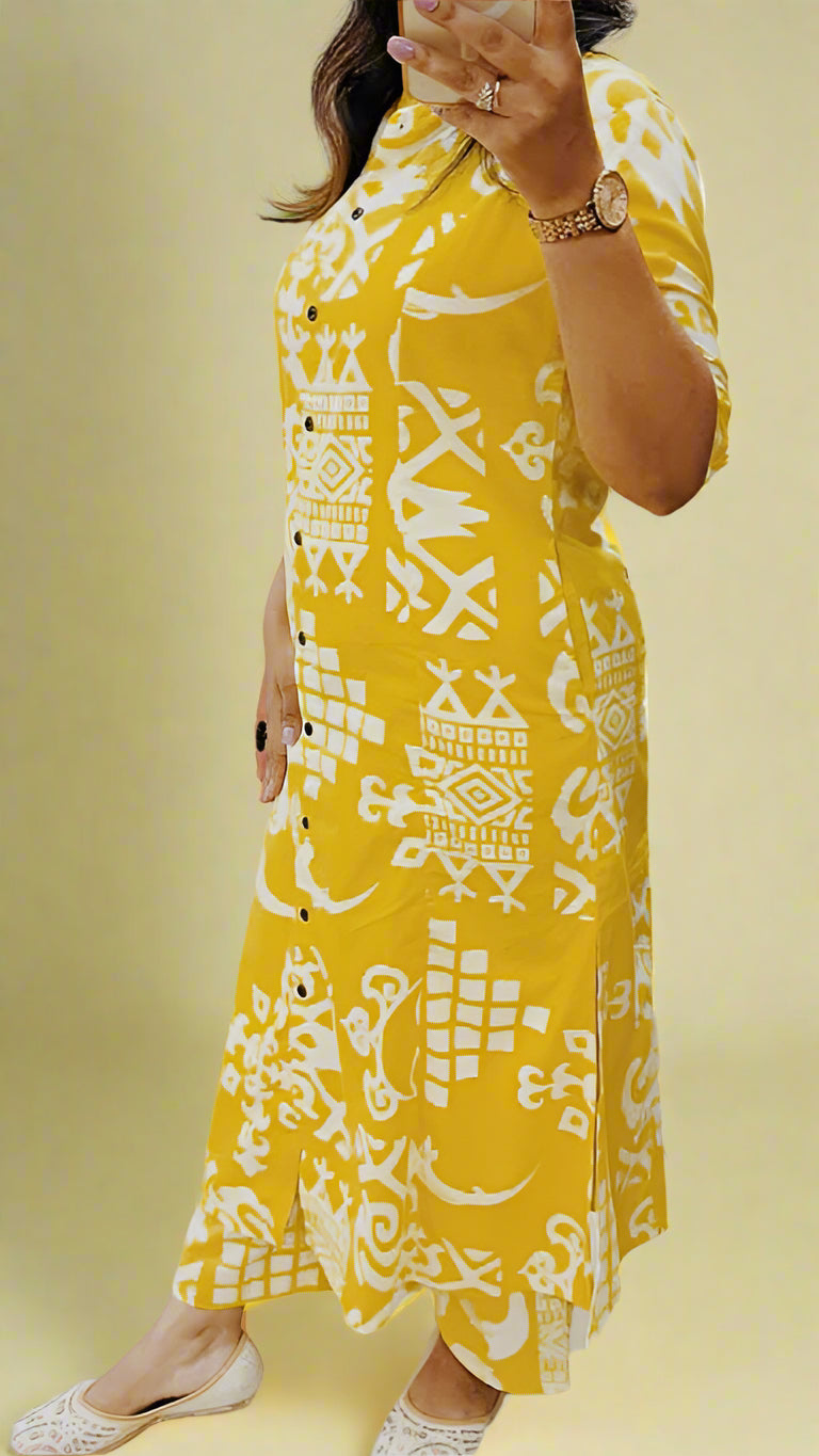 One Day Tale Yellow Cotton Kurti Set