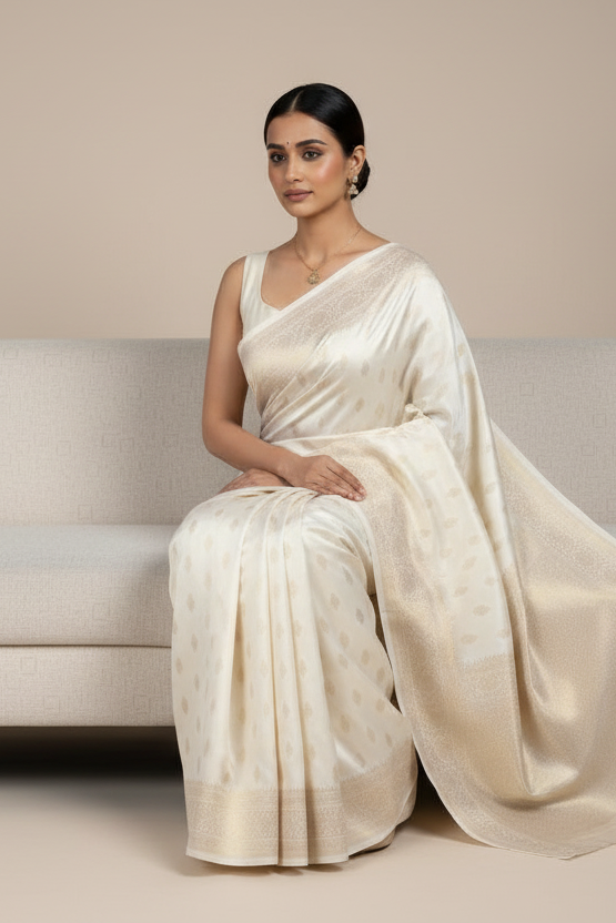 Today’s Treasures White Banarasi Silk Saree