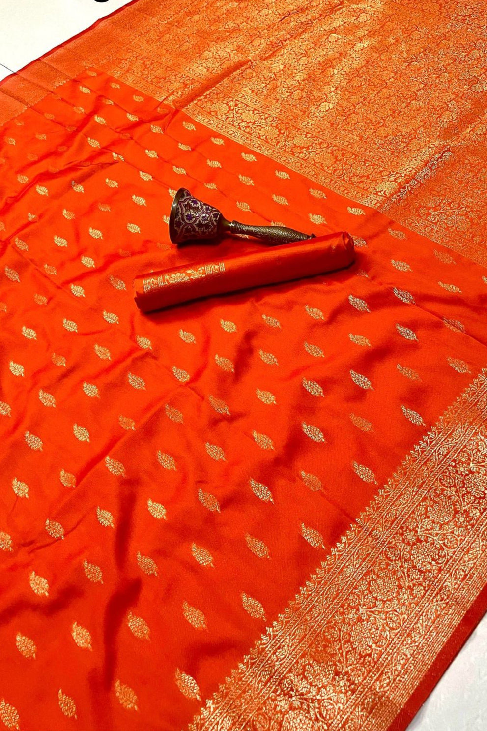 Today’s Treasures Orange Banarasi Silk Saree