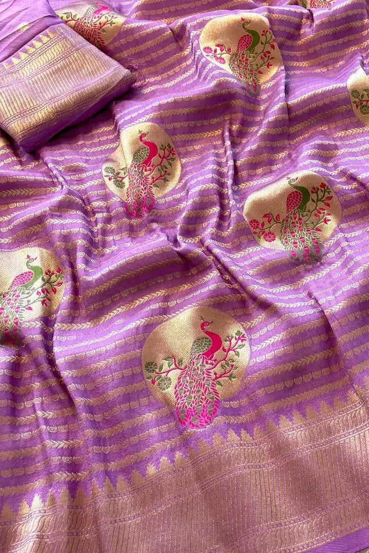 Flaunting Peacock's Feather Banarasi Crepe Khadi Silk Saree