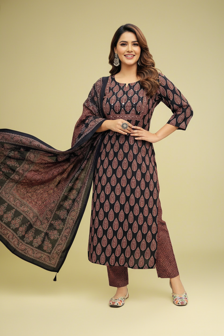 Ajrakh Print Cotton Kurti Set