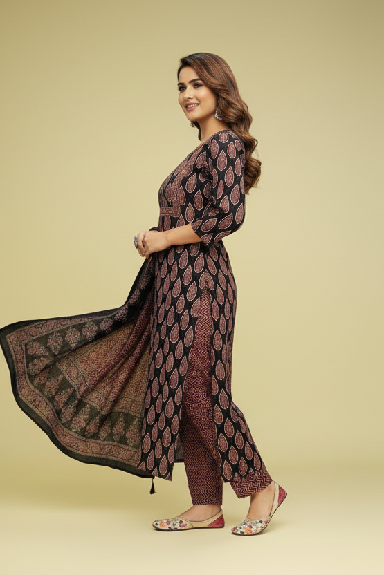 Ajrakh Print Cotton Kurti Set
