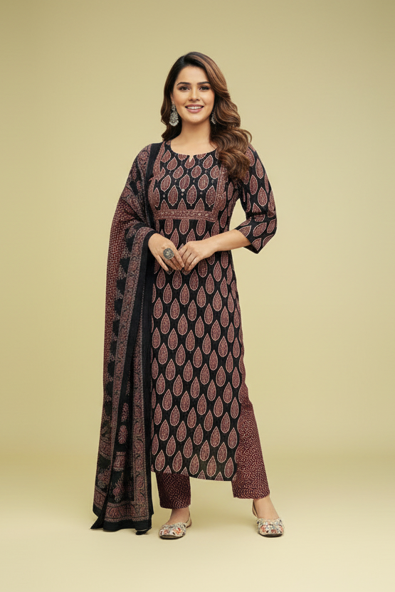 Ajrakh Print Cotton Kurti Set